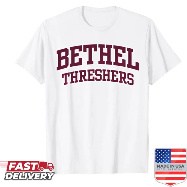 Bethel College Threshers shirt featuring bold logo and typography