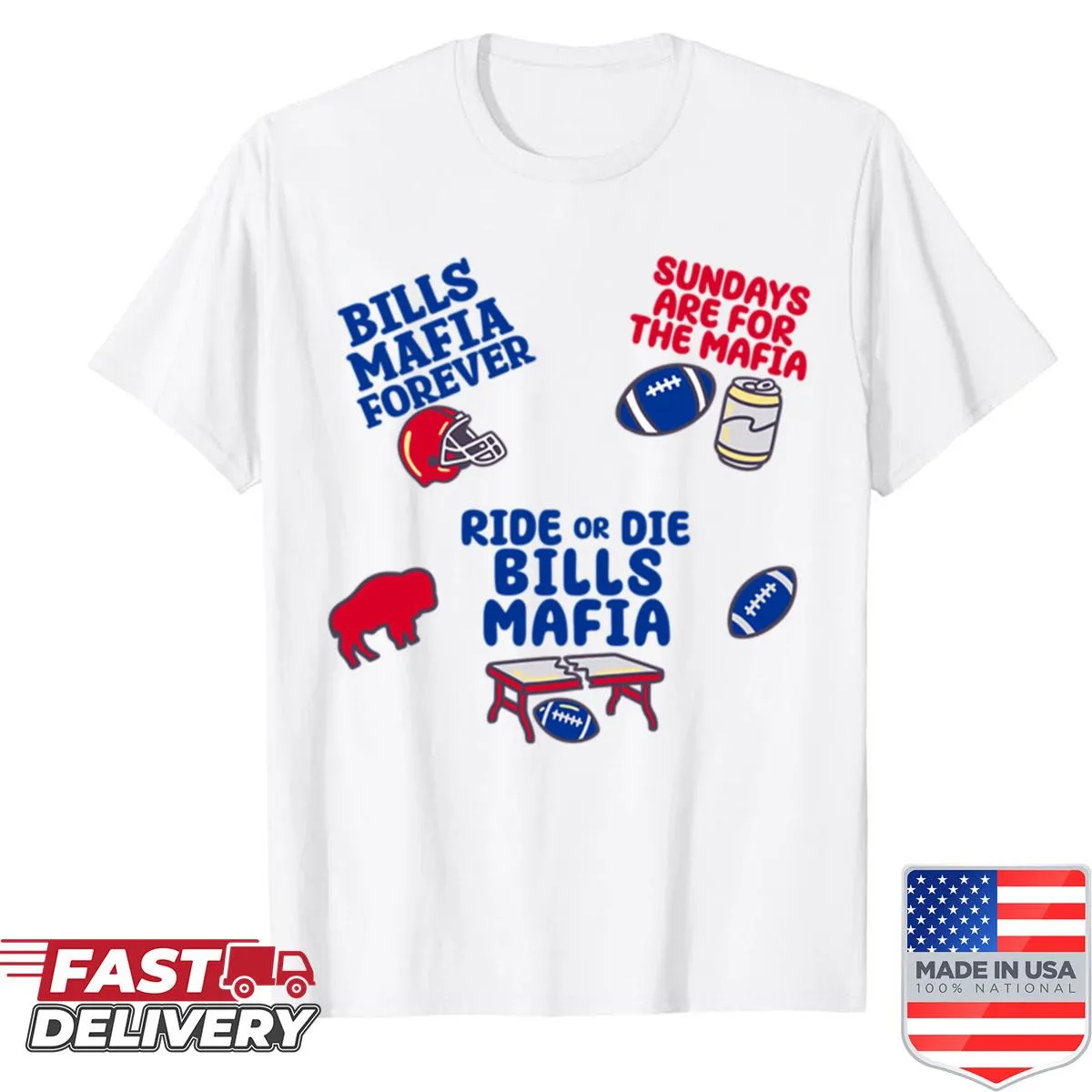 Bills Mafia shirt with emblem-like design celebrating Buffalo football fans