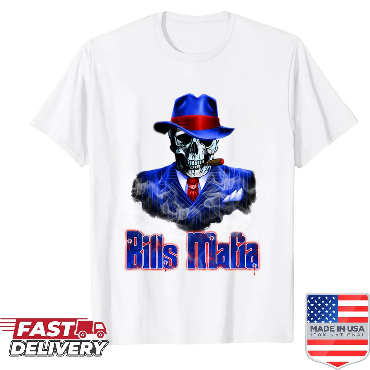 Buffalo Bills shirt displaying team pride with bold graphics.