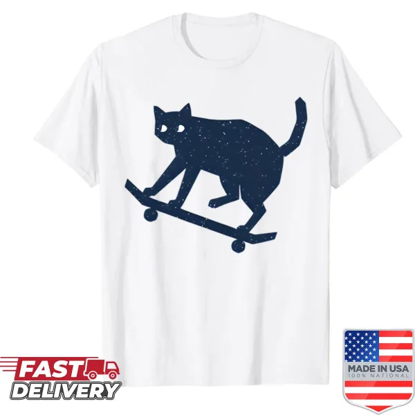 Illustration of a black cat on a skateboard