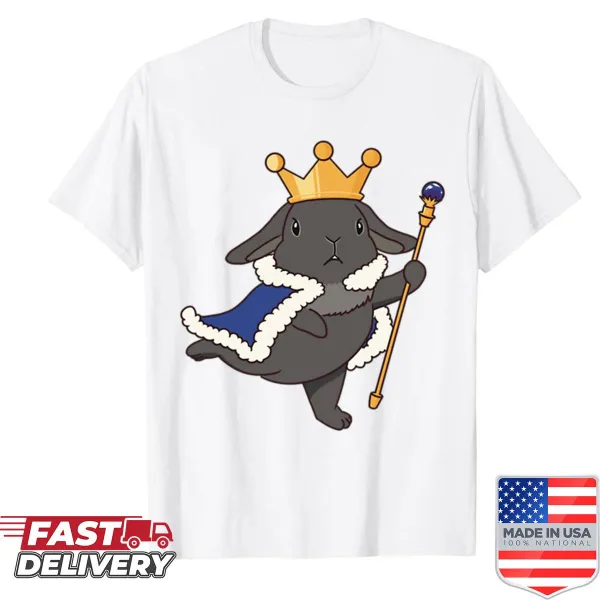 Cartoon bunny wizard with a crown graphic on a shirt