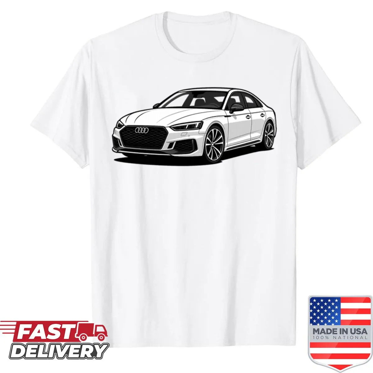 Luxury Audi racing car illustration on a shirt
