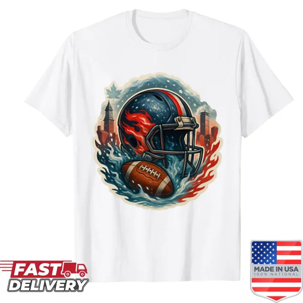 Whimsical snowman and football graphic on a shirt