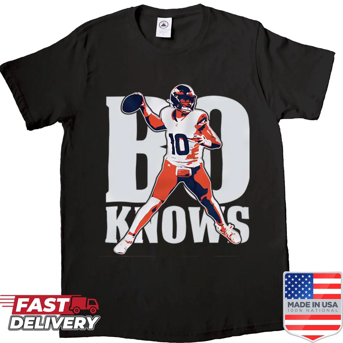 T-shirt celebrating Bo Jackson with Denver Broncos logo