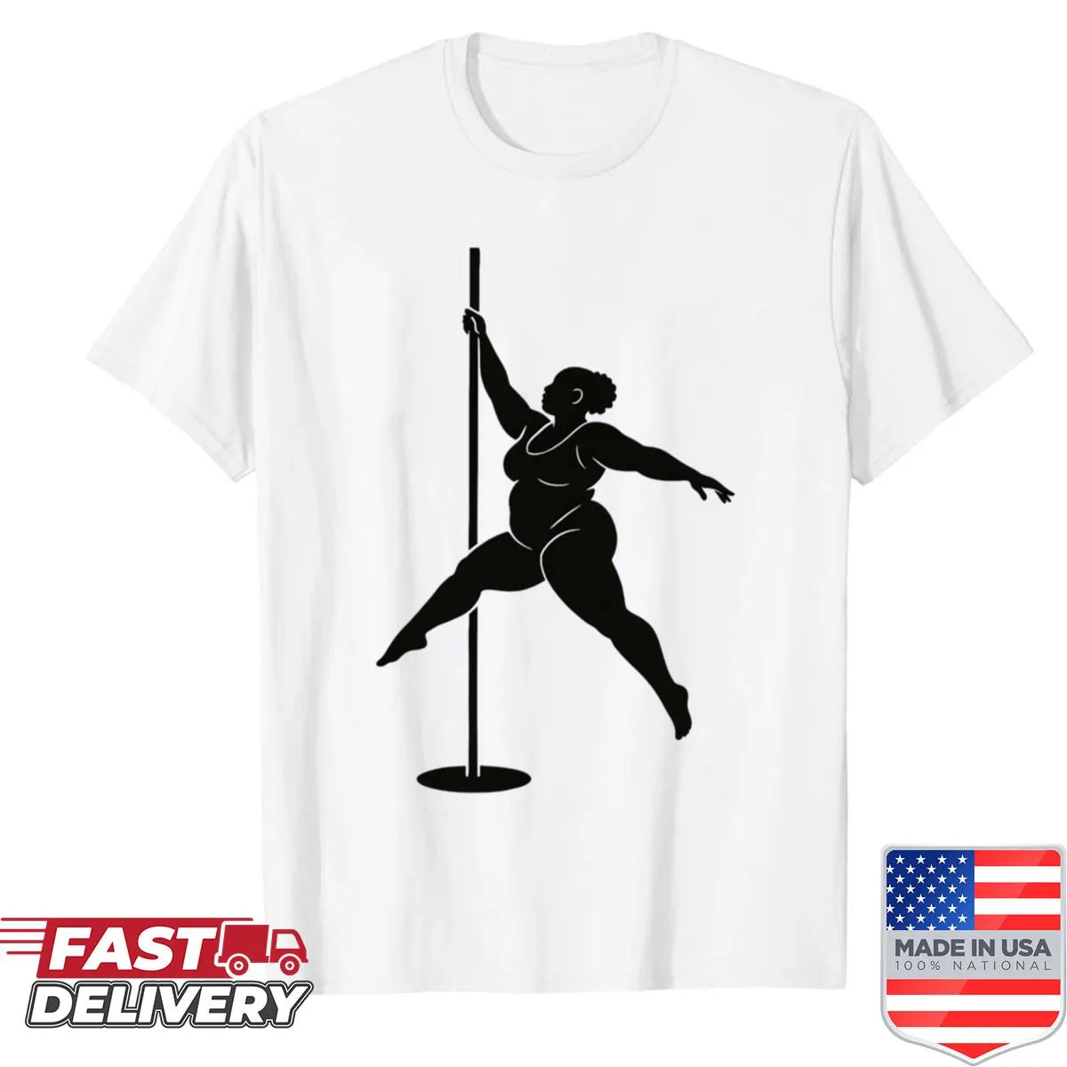 Silhouette of a strong woman pole dancing on a shirt