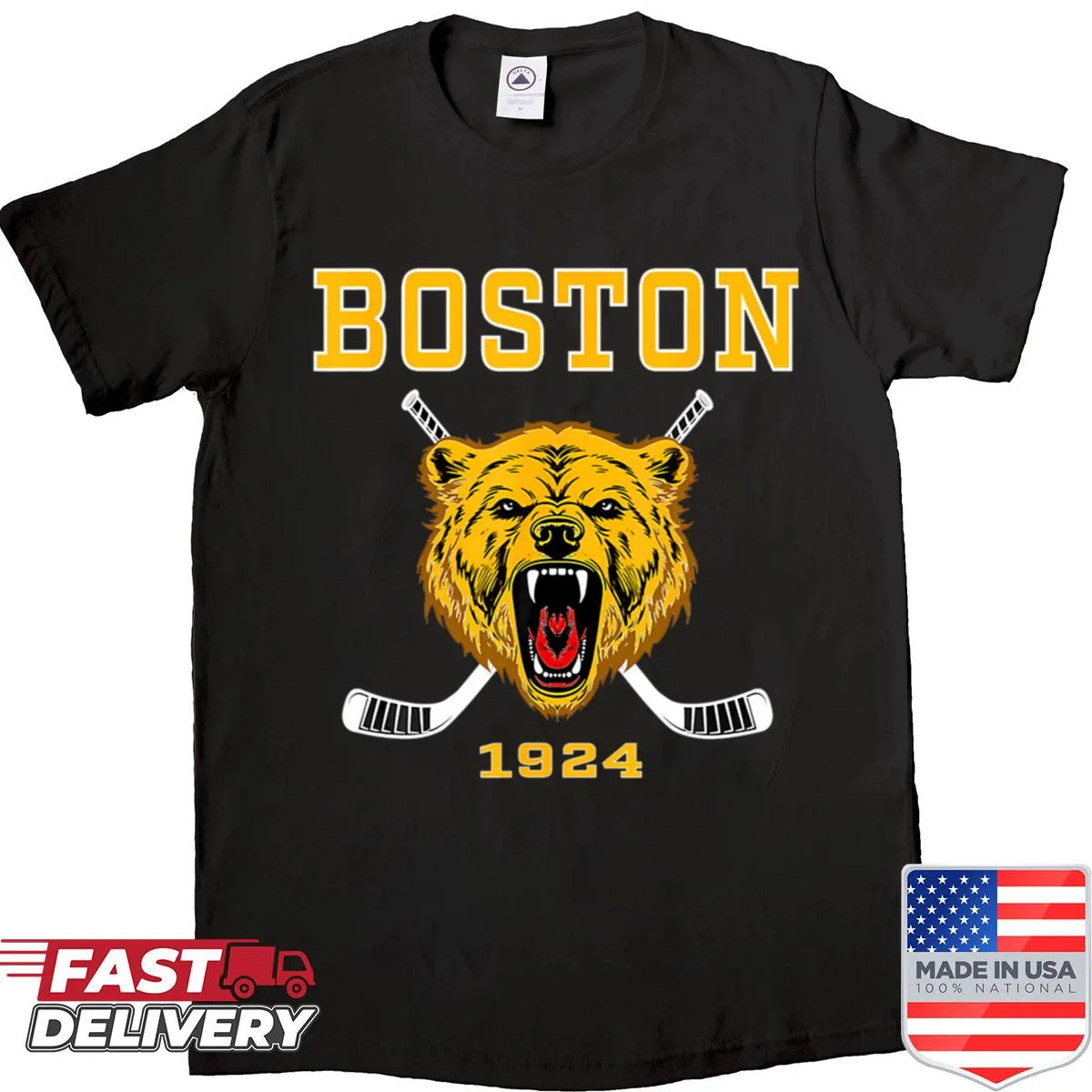 Illustration of a bear representing Boston ice hockey on a T-shirt