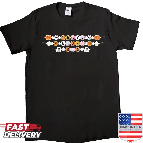 OBGYN nurse themed Halloween shirt with bracelet graphic