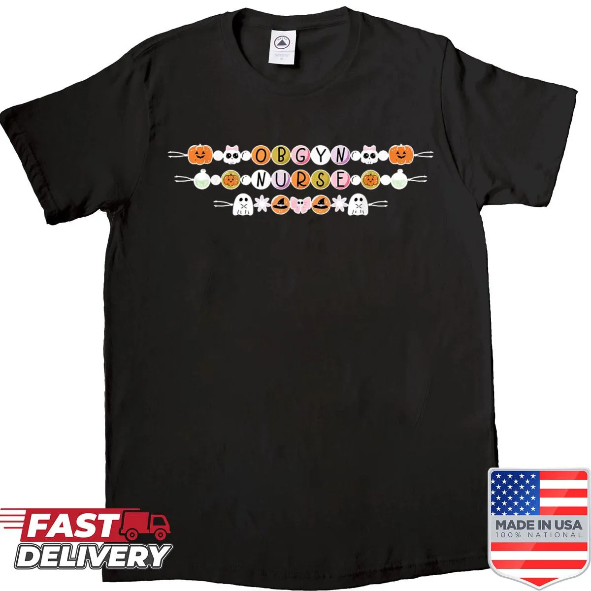 OBGYN nurse themed Halloween shirt with bracelet graphic