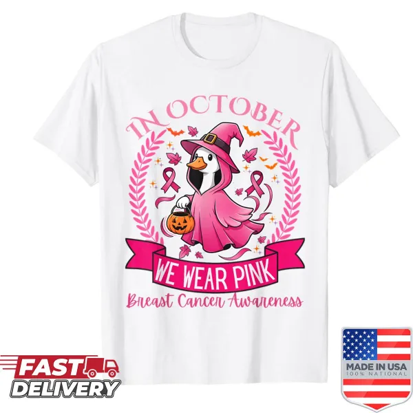 Halloween shirt with pink breast cancer awareness message
