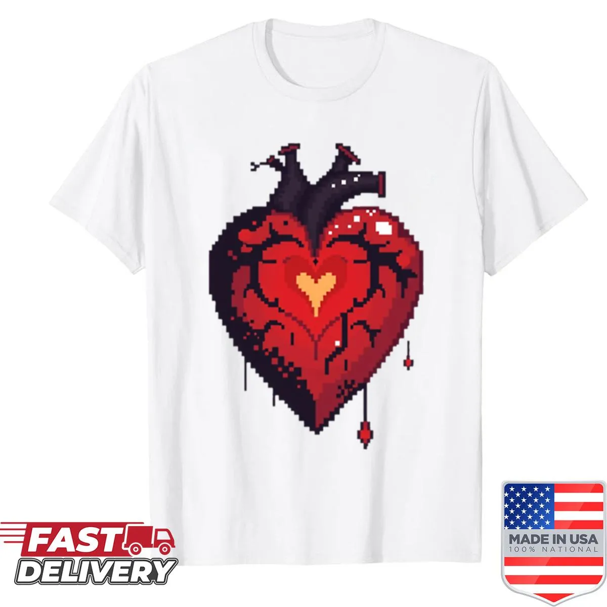 Retro gamer shirt featuring a broken heart graphic