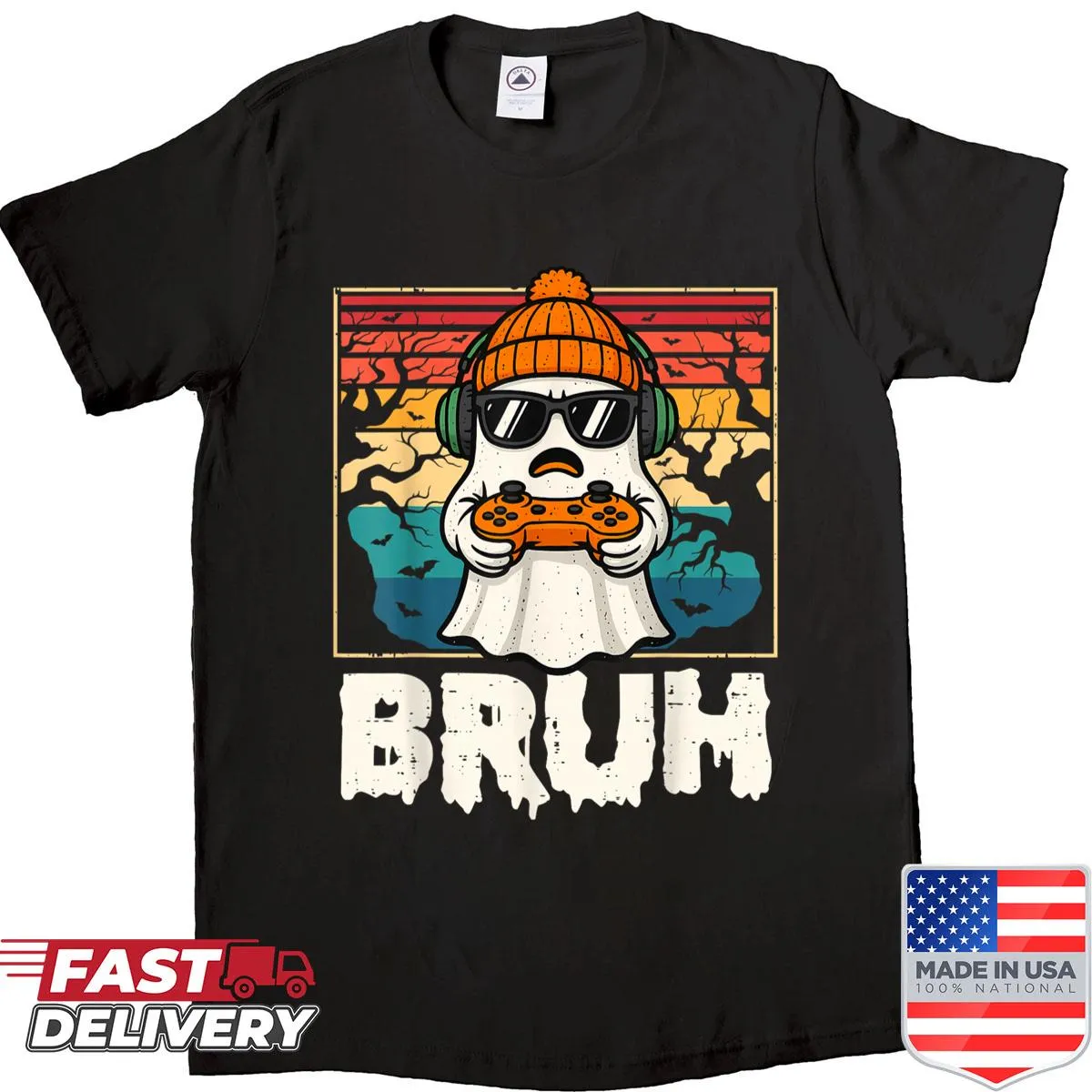 Funny Halloween shirt featuring a ghost with a gaming theme