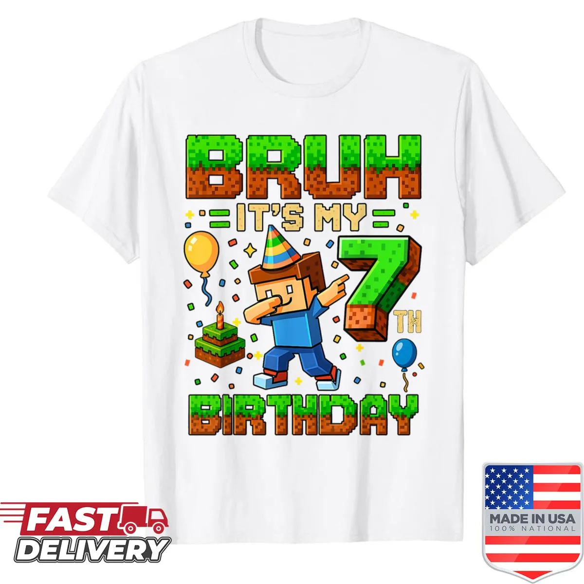 Cartoon graphic of a dabbing boy celebrating his 7th birthday