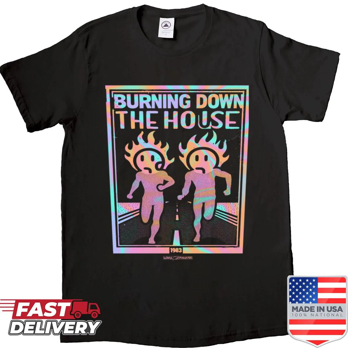 Graphic T-shirt with 'Burning Down The House' text