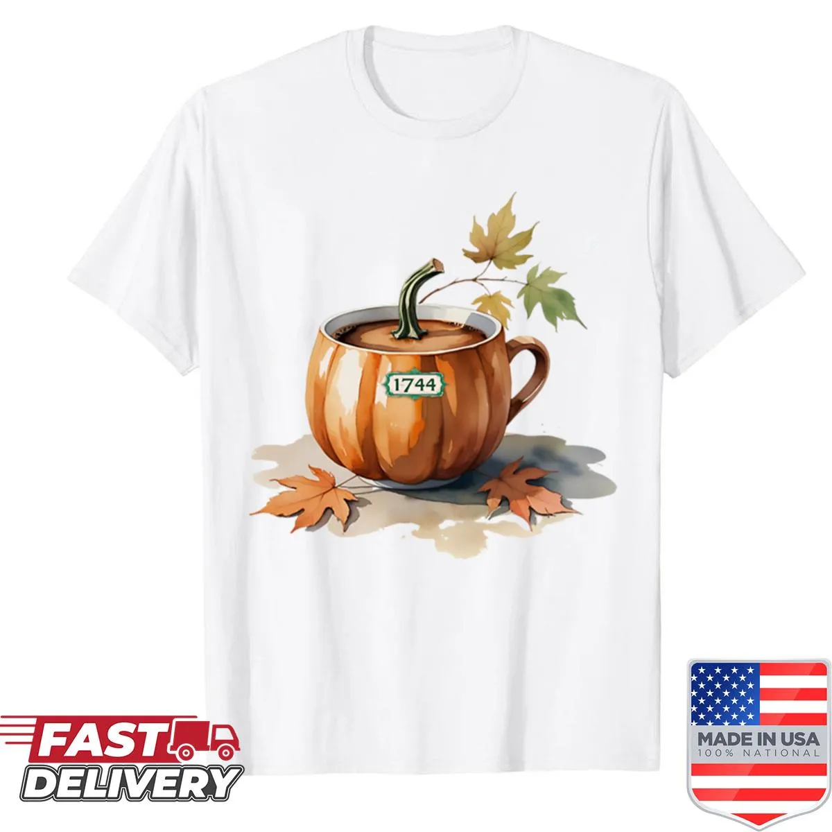 Autumn-themed shirt with a cafe pumpkin design