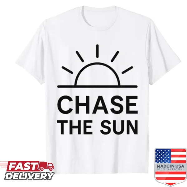 Minimalist line art shirt with the phrase 'Chase The Sun'