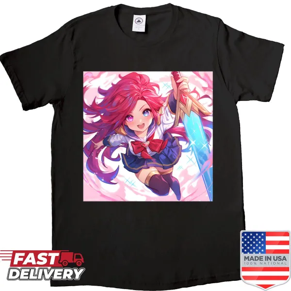 Chibi-style blade fighter in a magical school outfit on a shirt