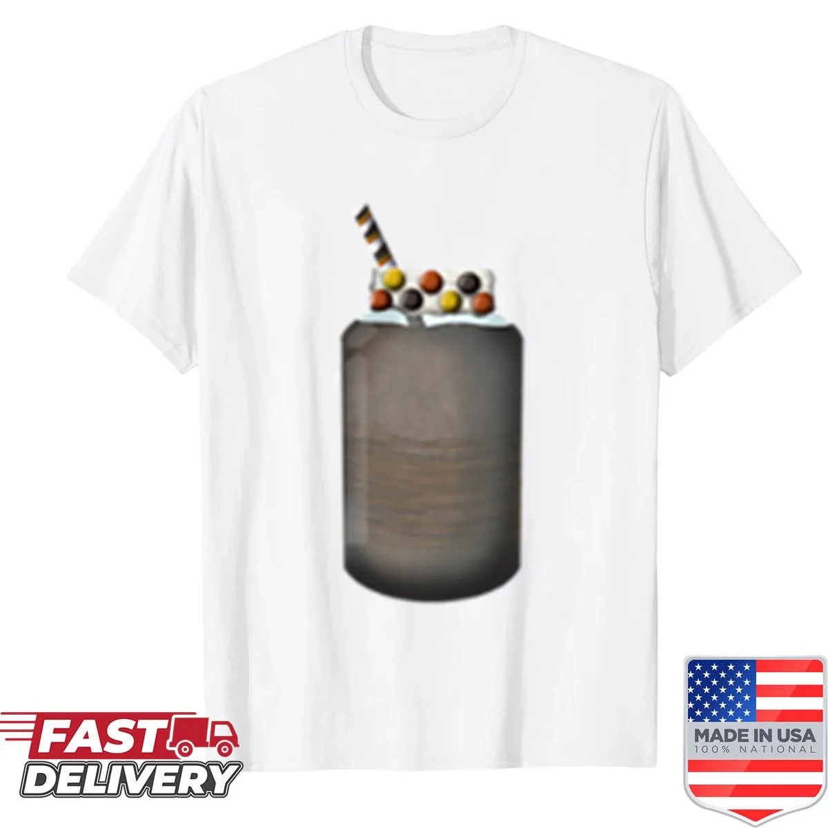 Illustrated chocolate peanut butter milkshake graphic on a shirt
