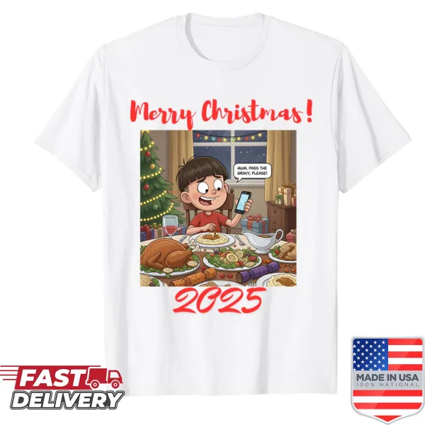 Whimsical Christmas illustration shirt for the holiday season.