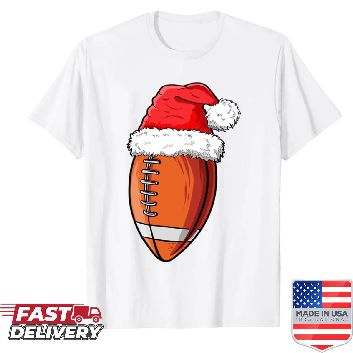 Funny football shirt with Santa hat graphic, perfect for Christmas