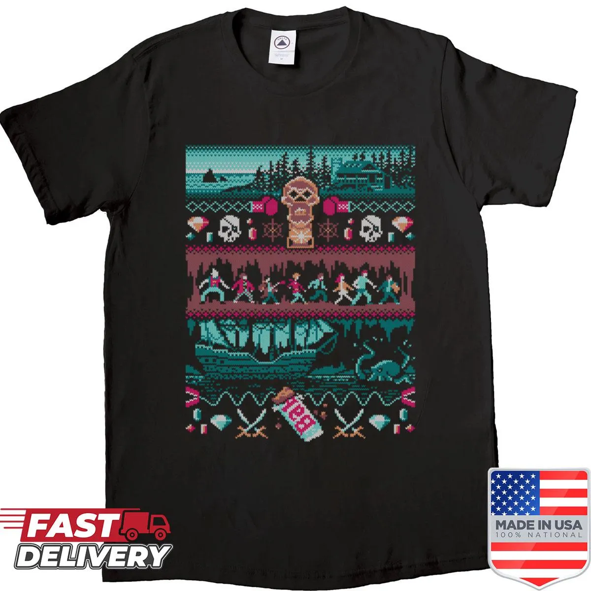 Festive Christmas shirt featuring Goondocks illustration