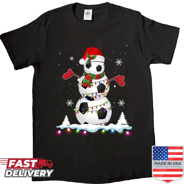 Humorous Christmas snowman playing soccer design shirt