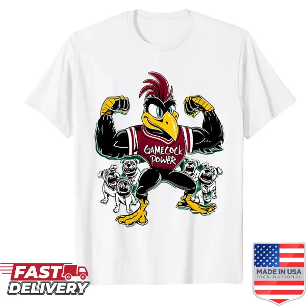 Graphic tee featuring a Gamecock and Bulldog for sports fans