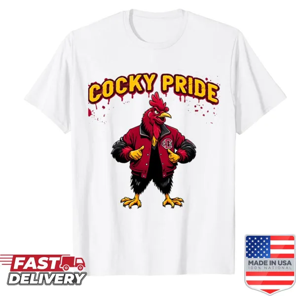 Illustration of a fierce gamecock graphic on a shirt