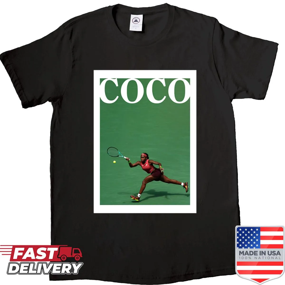 Tribute shirt featuring Coco Gauff illustration