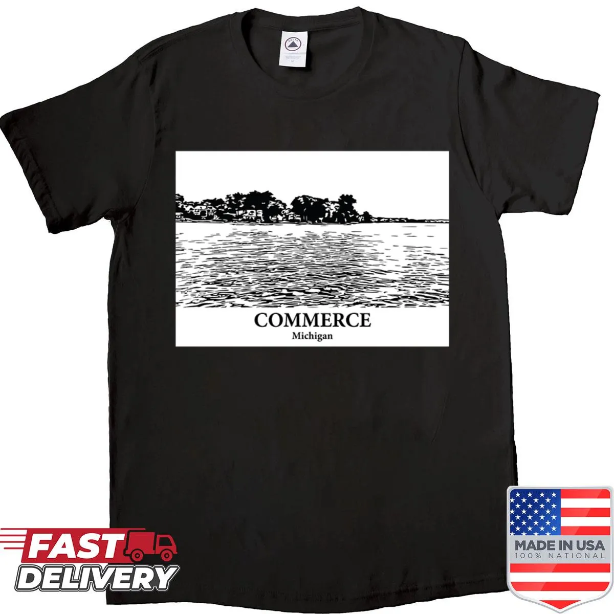 Typographic shirt featuring Commerce Michigan