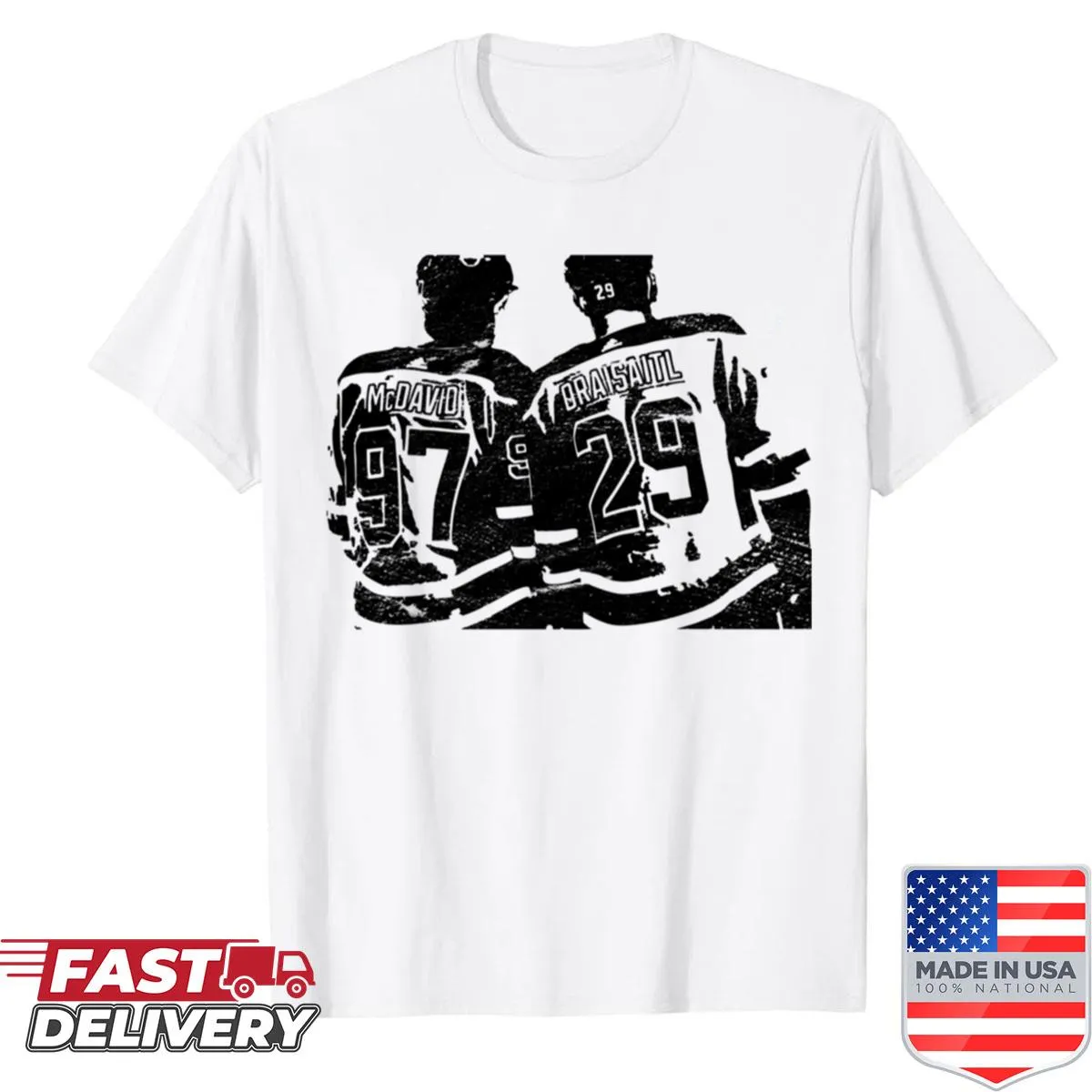 Artistic illustration of Connor McDavid and Leon Draisaitl on a shirt