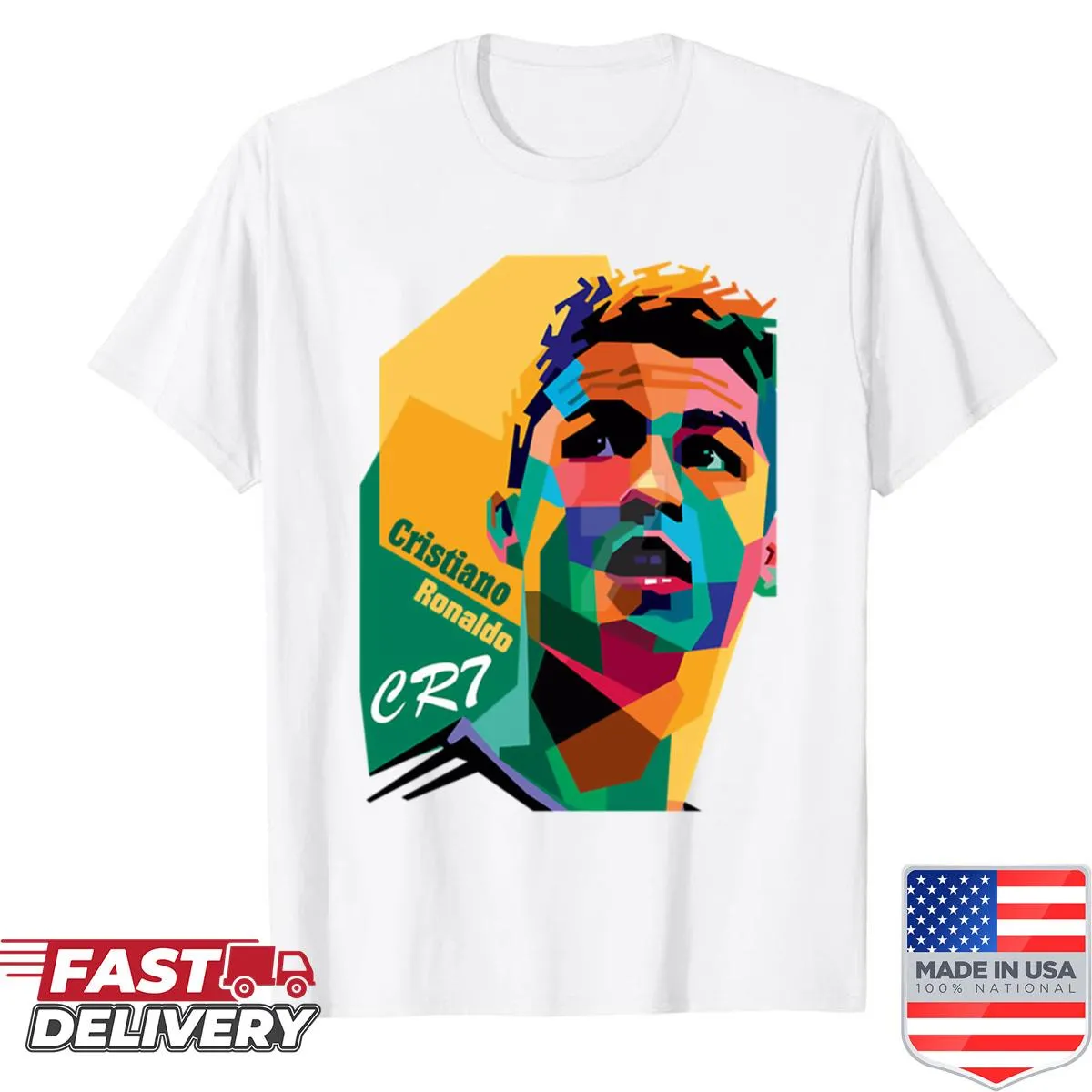 Pop art t-shirt featuring Cristiano Ronaldo design for soccer fans