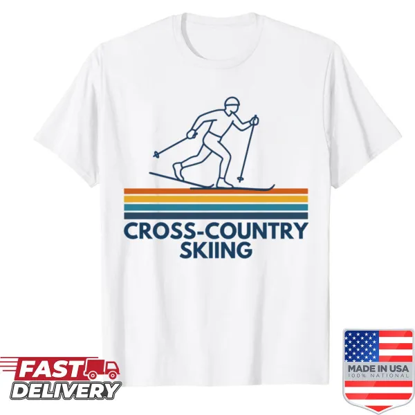 Cross-country skiing shirt featuring skis and poles illustration