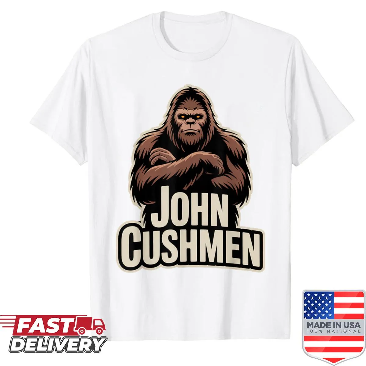 Quirky illustration of Bigfoot in a humorous design.