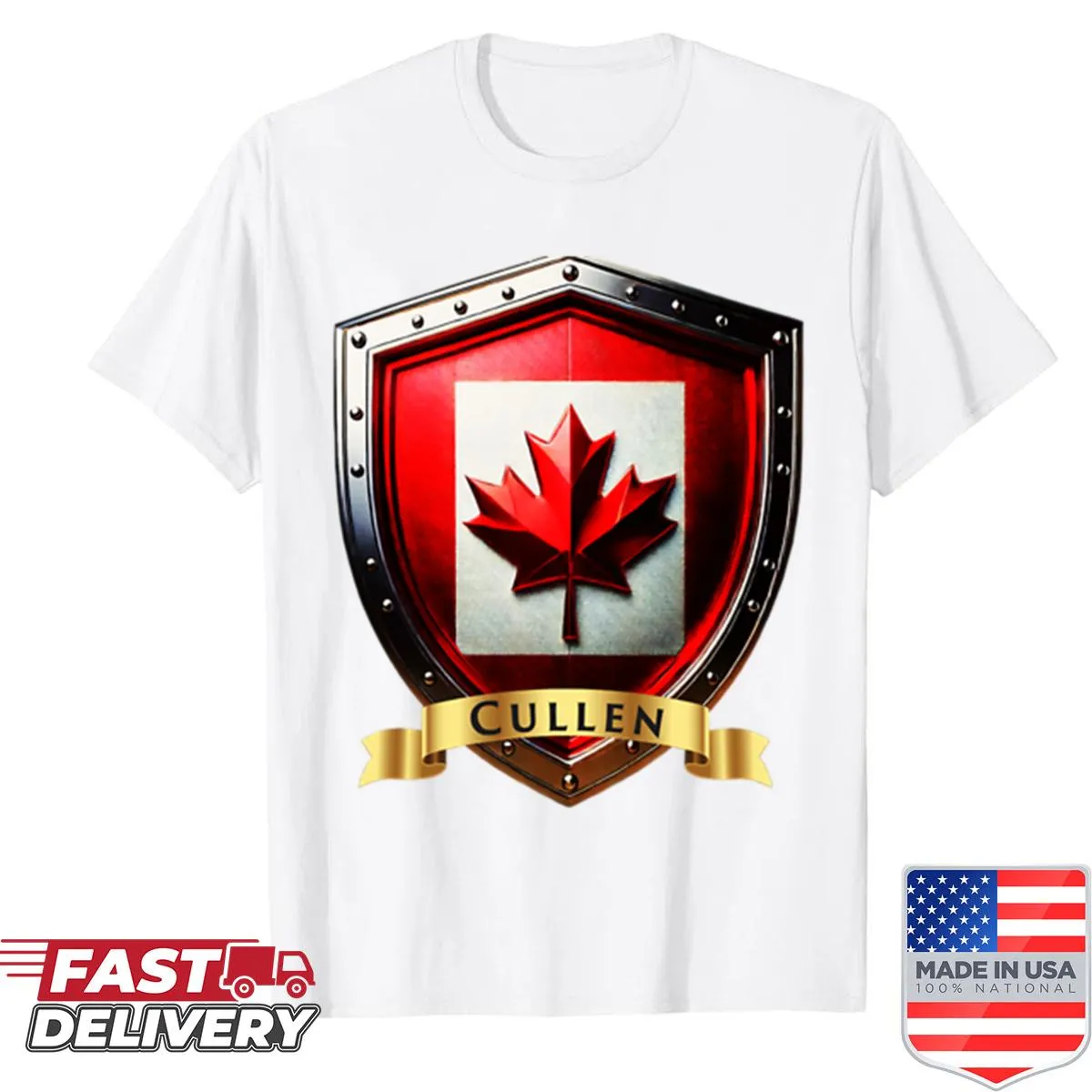 Cullen family crest with Canada shield and maple leaf
