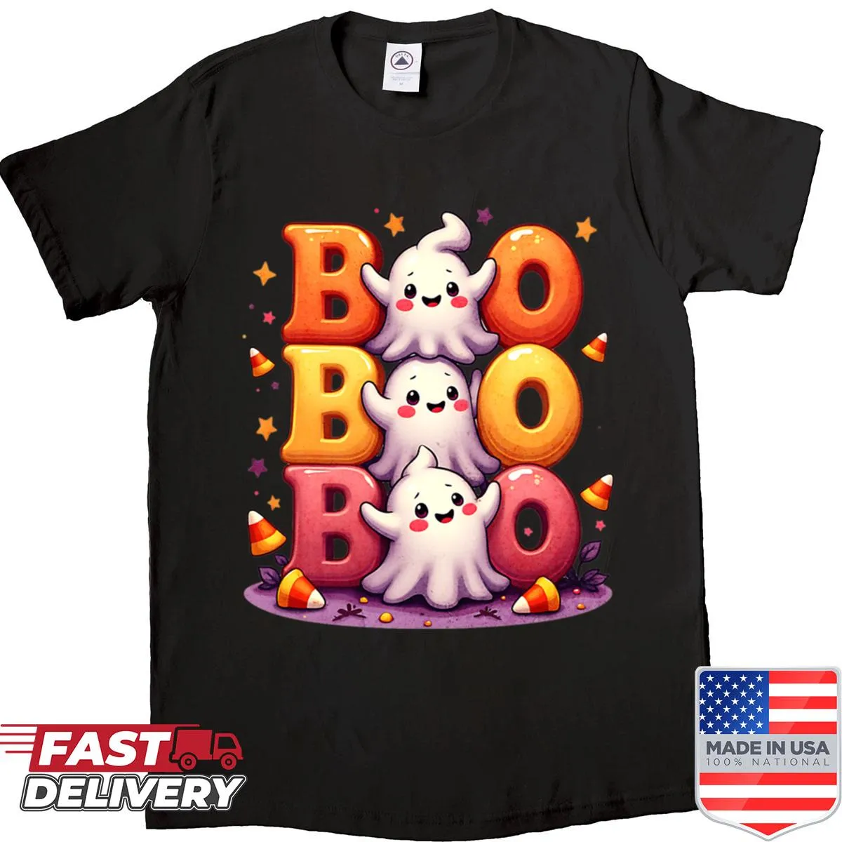 Cute Halloween shirt with cheerful ghosts for kids