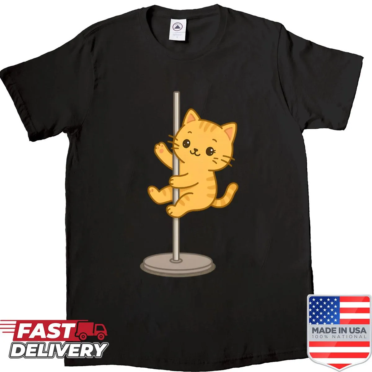Oversized shirt with cute cat pole dance illustration