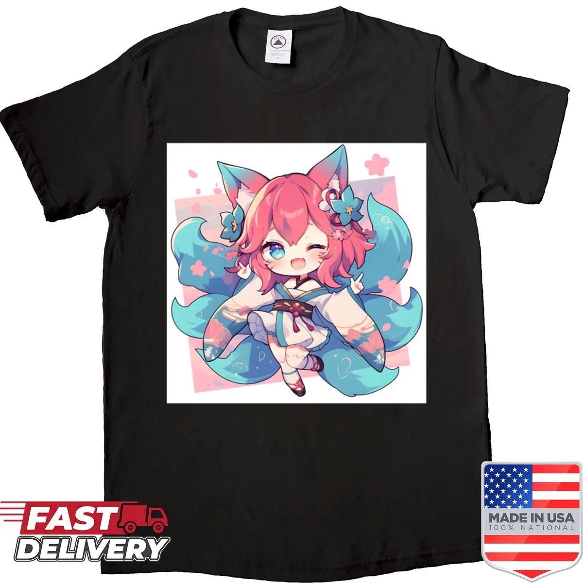 Chibi fox design shirt featuring a cute, playful fox illustration