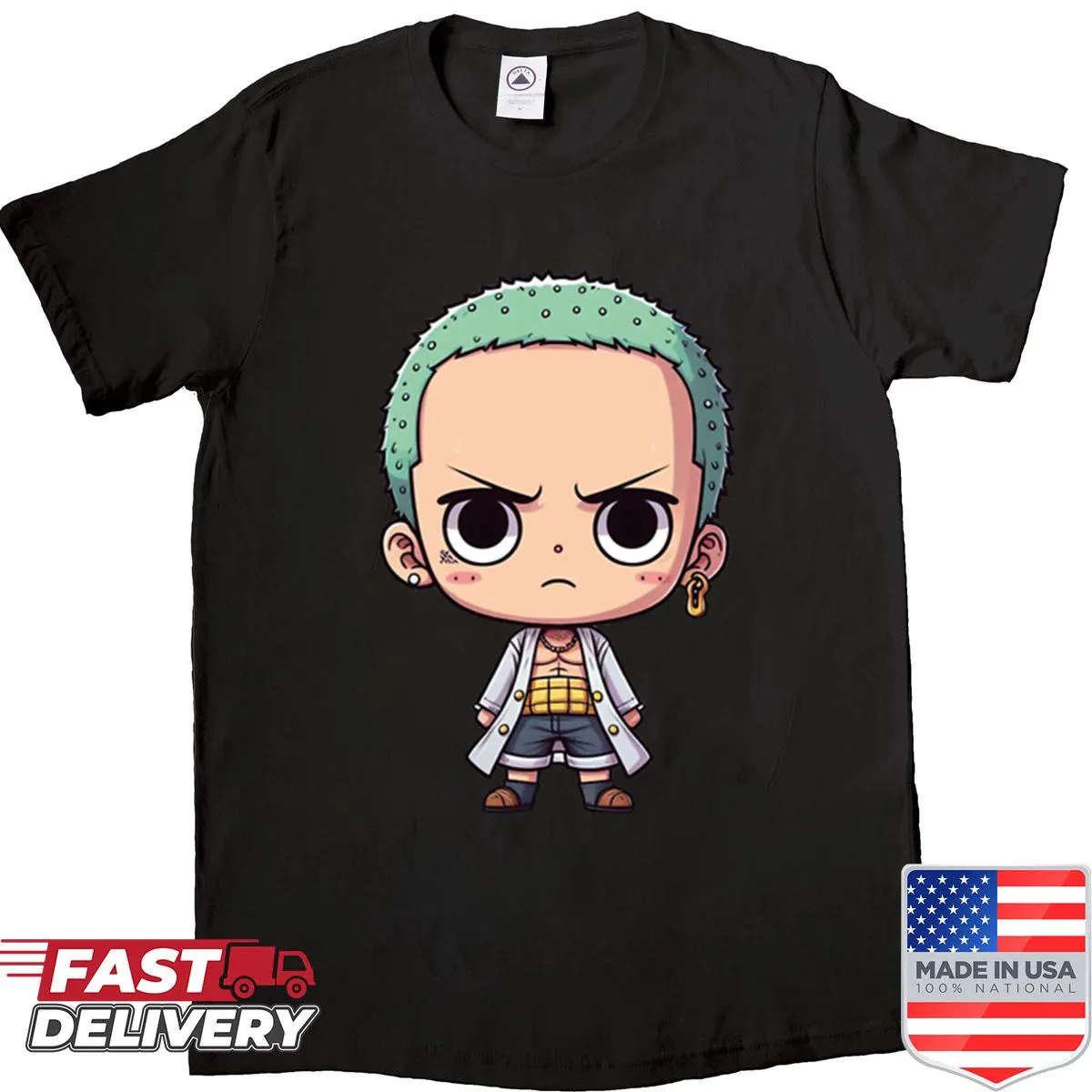 Adorable chibi swordsman illustration on a shirt