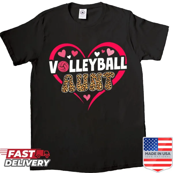 Cute shirt with volleyball and leopard heart design for aunts