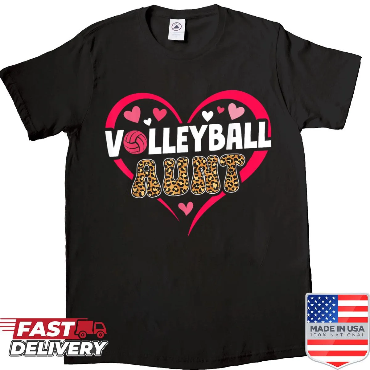 Cute shirt with volleyball and leopard heart design for aunts
