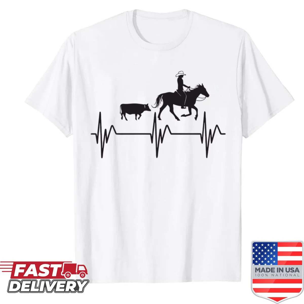 Minimalist line art of a cutting horse with a heartbeat design