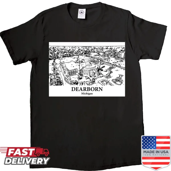 T-shirt featuring a design celebrating Dearborn, Michigan.
