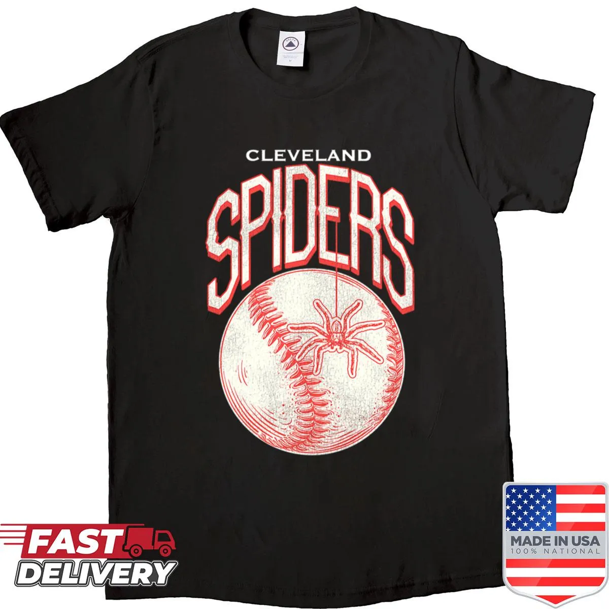 Vintage distressed shirt featuring Defunct Cleveland Spiders logo