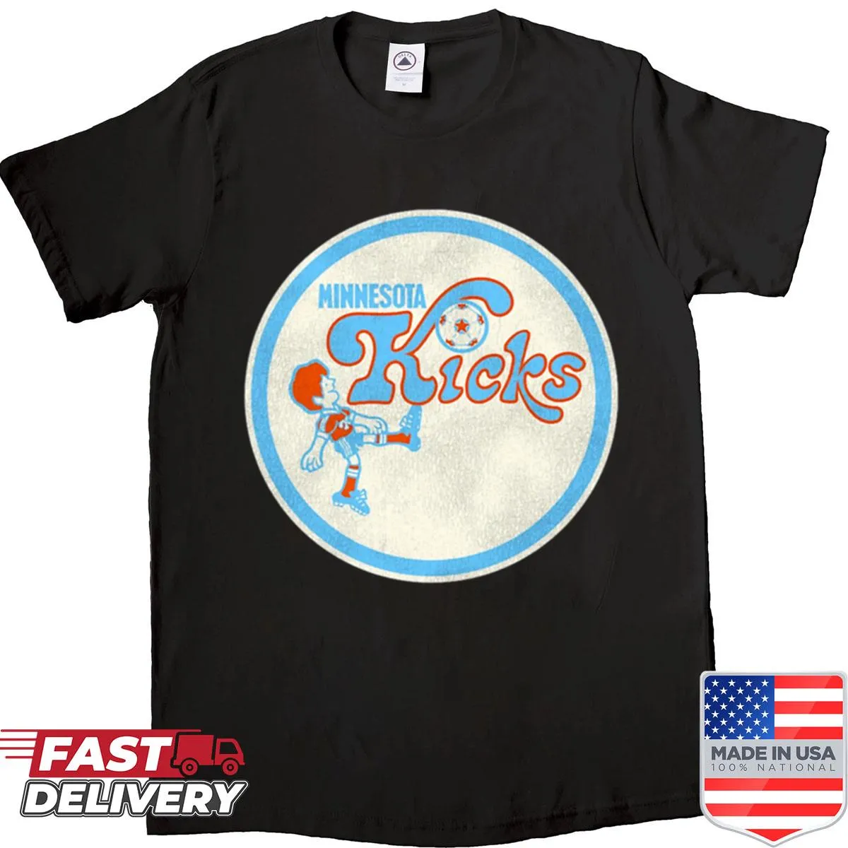 Vintage-style Minnesota Kicks soccer shirt with emblem