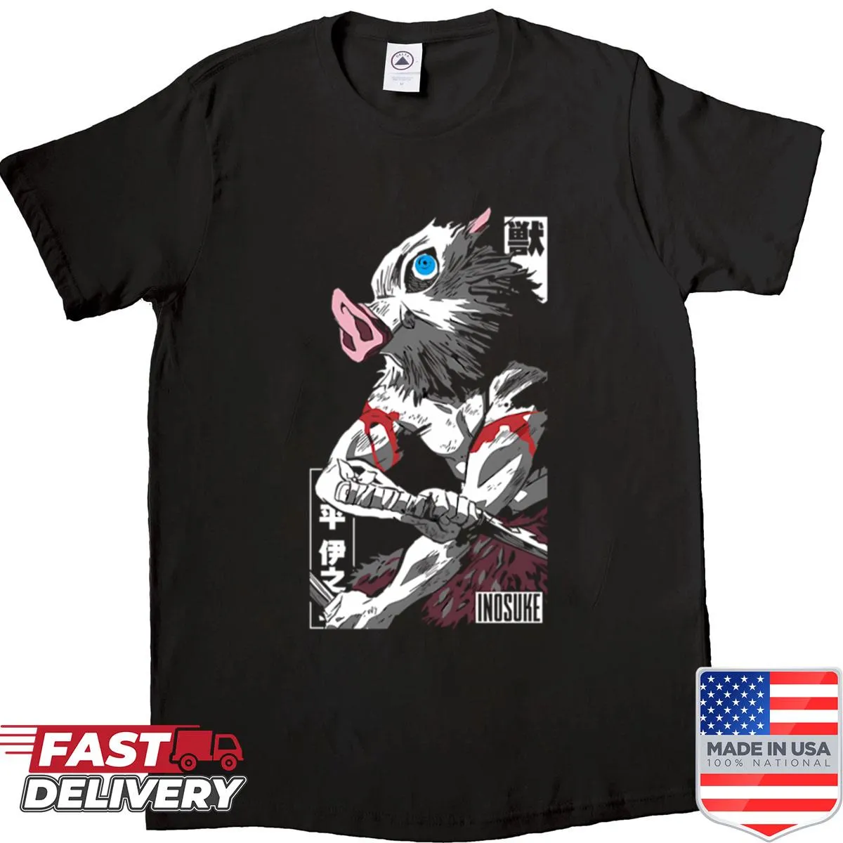 Shirt featuring illustration of Inosuke from Demon Slayer