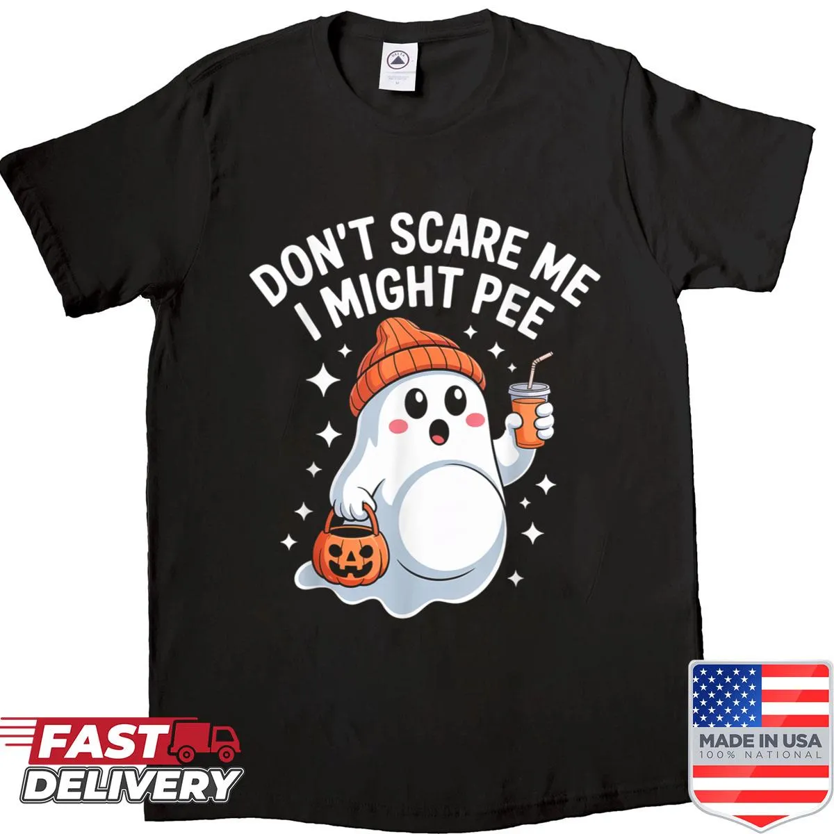 Funny Halloween T-shirt with cheeky ghost illustration