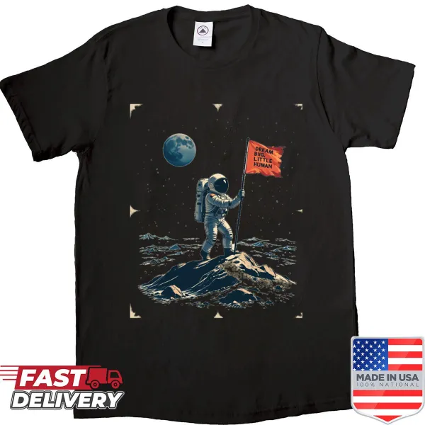 Retro astronaut graphic on a motivational Dream Big shirt