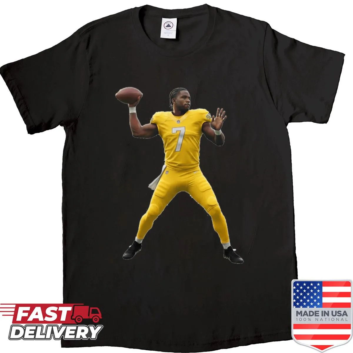 Dynamic Football Quarterback graphic shirt illustrating athleticism