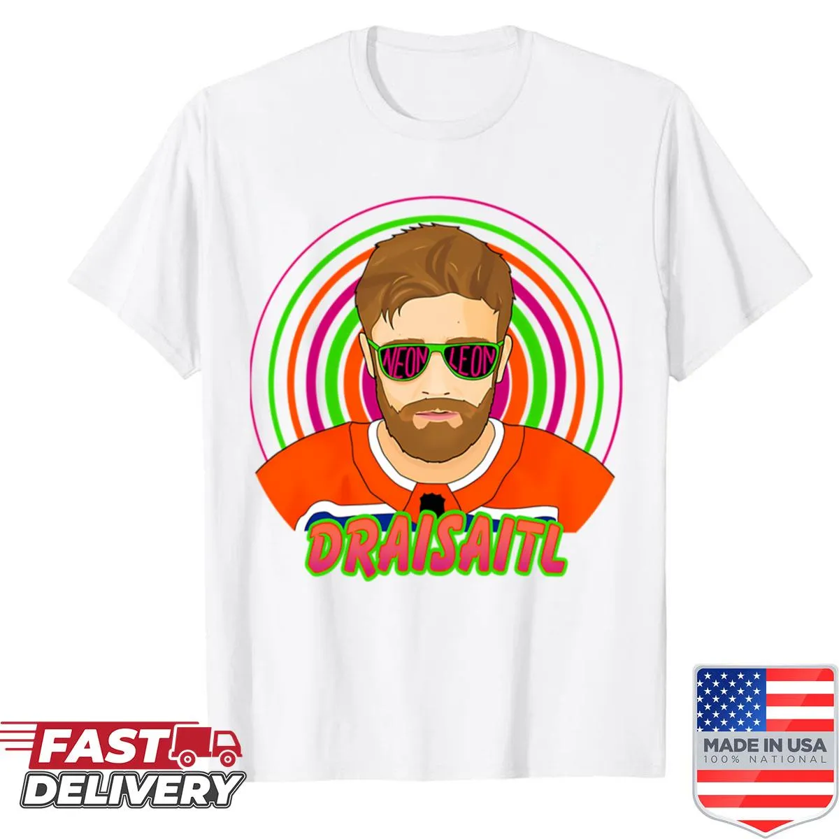 Edmonton Oilers T-shirt featuring Leon Draisaitl's name and number