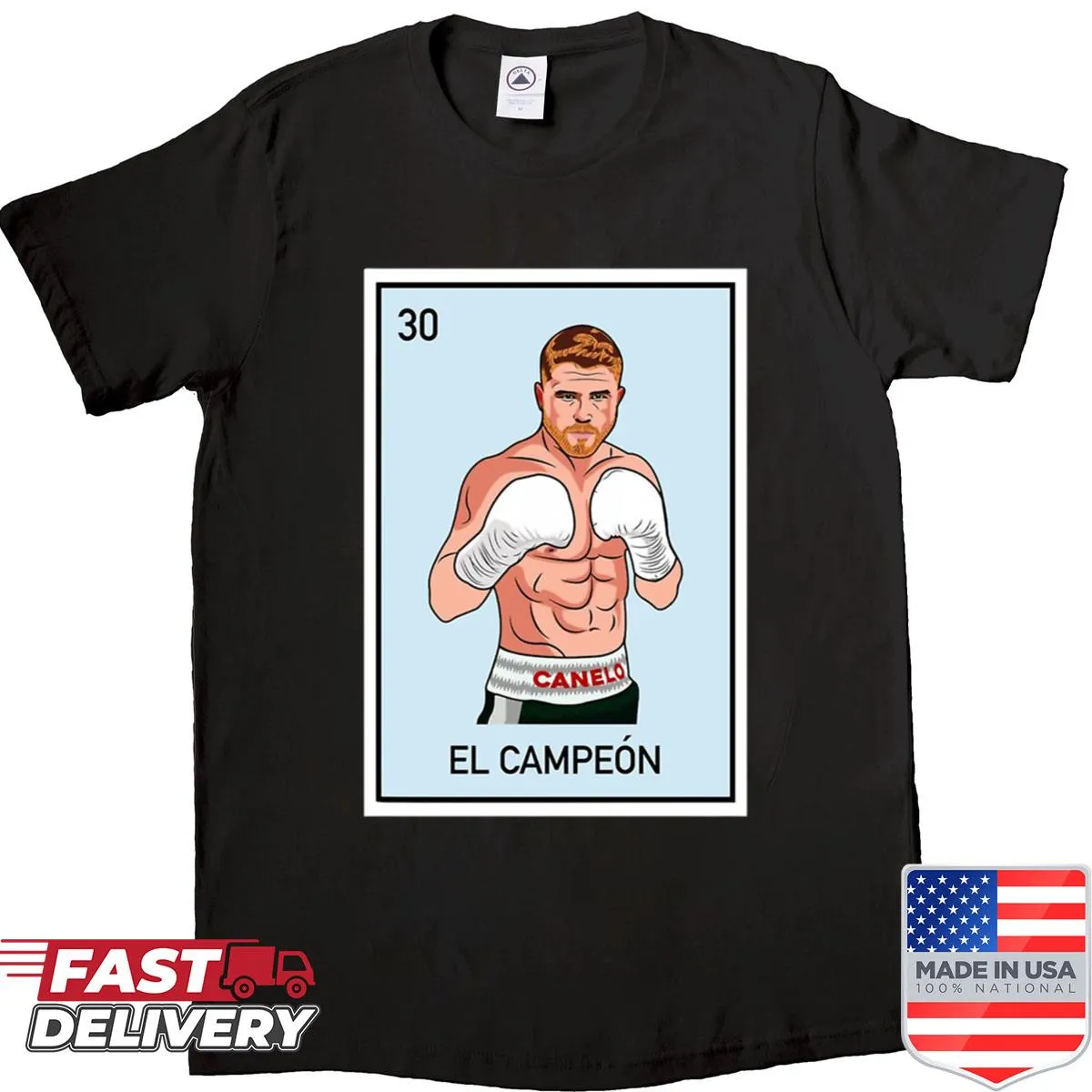 Canelo Alvarez themed shirt in Loteria bingo style